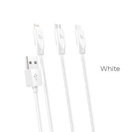Hoco X1, microUSB/Lightning/Type -C - USB, 2.4 A, 1 m, white cable-1