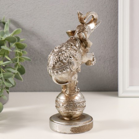 Souvenir Polystone "Elephant circus on a ball with patterns" silver 11.5x7x18.5 cm-1