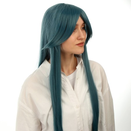 Carnival wig "anime" blue color, long-3