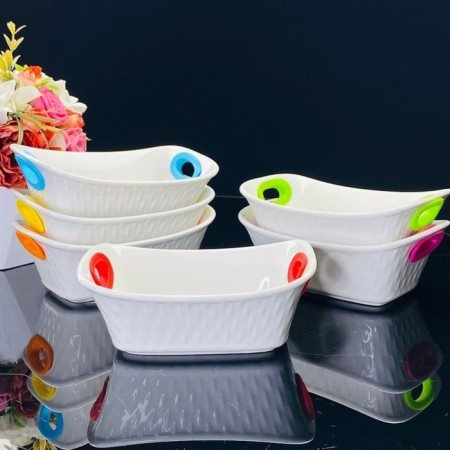 A set of rectangular Lenardi salad bowls, with handles, porcelain, length 15 cm, 6 pcs