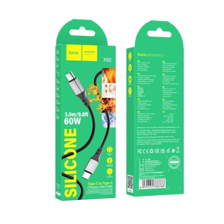 Hoco X92, Type-C cable-Type-s, 3 a, 3 m, silicone braid, black-9