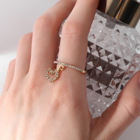 Ring "keychain" heart, white color in gold, size 17-3