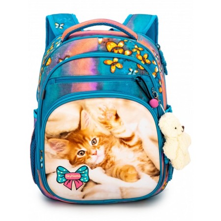 School backpack, 3 parts with lightning, blue color 29x16x34cm