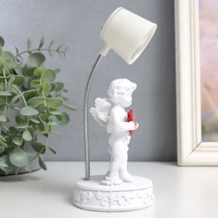 Souvenir Polystone Light "Lamp - Angels with heart" White mix 7.5x7.5x18 cm-2
