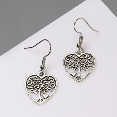 Earrings Metal "Love" Tree in the heart, color black silver-2