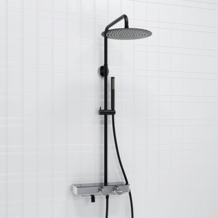 The shower system Wasserkraft A114.160.217.cb Thermo, tropical shower, thermostat, black/chrome 101151-1