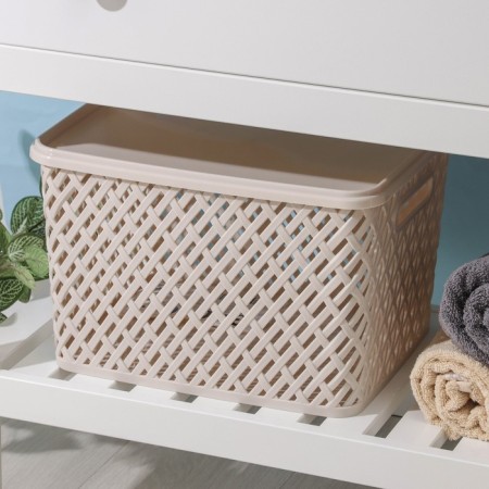 Basket for storage with a “braid” lid, 35 × 29 × 22.5 cm, beige color