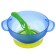 Feeding set: a bowl on a suction cup with a lid, spoon, blue color