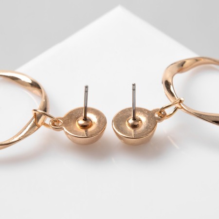 Earrings with pearls "Tenderness" circle with bead, white color in gold-9