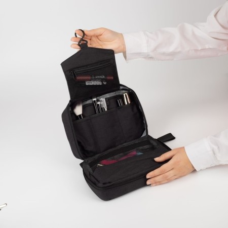 Cosmetic bag, 2 parts on lightning, with hook, black color-2