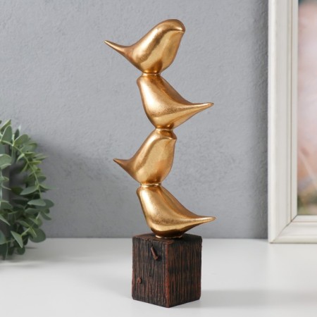 Souvenir Polystone "Four Golden Birds - Pyramid" 14x5x25 cm-2