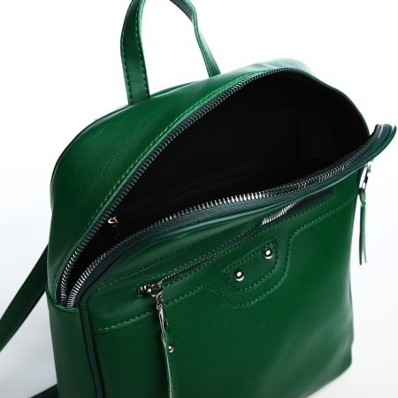 Women's backpack made of artificial leather with lightning, 3 pockets, green color-5
