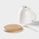 Ceramic tea set on the Bellatenero bamboo stand, 6 objects: 2 cups 350 ml, 2 wooden saucers d = 12 cm, 2 spoons, white color