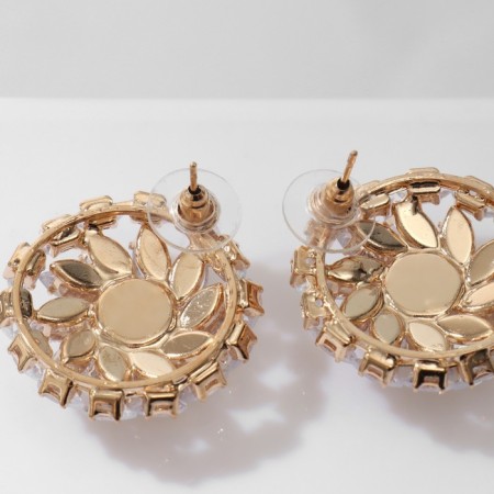 Earrings with rhinestones "Flash" Flower, white color in gold-2
