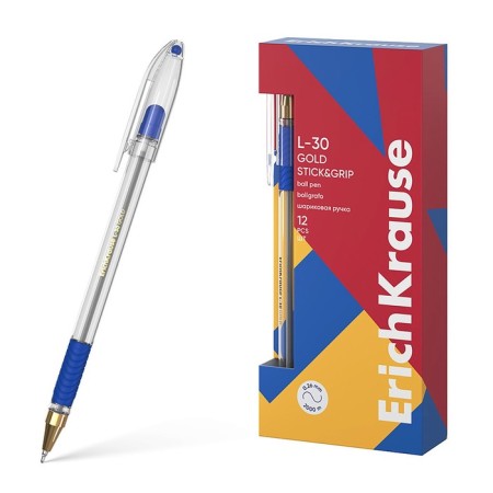 Ballic handle, Erichkrause L-30, Gold Stick & Grip Classic, needle node 0.7 mm, blue, rubber holder, mix