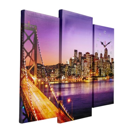 Carty clock wall-mounted, modular "Bridge Golden Gate", silent, 60 x 80 cm, triptych-1