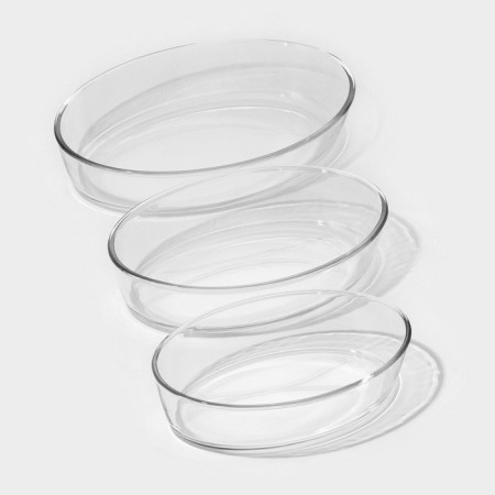 A set of oval baking forms, 3 subjects: 1.5 l, 2 l, 3 l, heat -resistant glass-2
