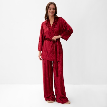 Women's costume (jacket, trousers) KAFTAN, size 52-54, burgundy color-1