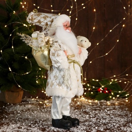 Santa Claus "In the patterned caftan" Music moves his head, 43 cm, white-golden-1