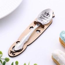 A spoon is registered, tea, with an engraving 