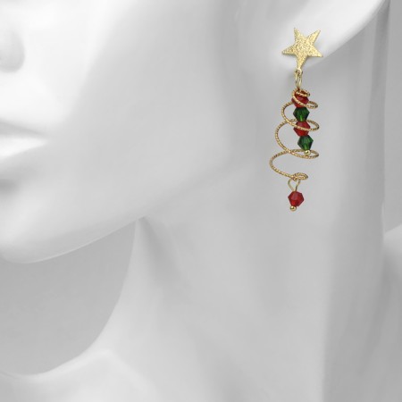 New Year! Earrings "New Year" hanging, spiral, red-green color in gold-2