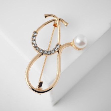 Brooch "Stetoscope", white color in gold-1