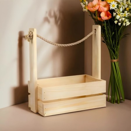 Wooden Kashpo 28 × 15 × 30 cm "Arm", handle rope, natural pine
