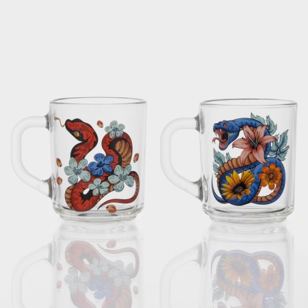 New Year's glass tea mug "Flowers and snakes", 200 ml, mix-5