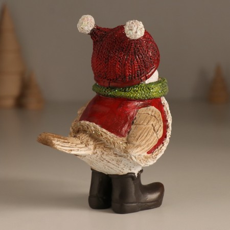 Souvenir Polystone "A bird in a vest, a knitted hat with pompons" 6x10.5x12 cm-1