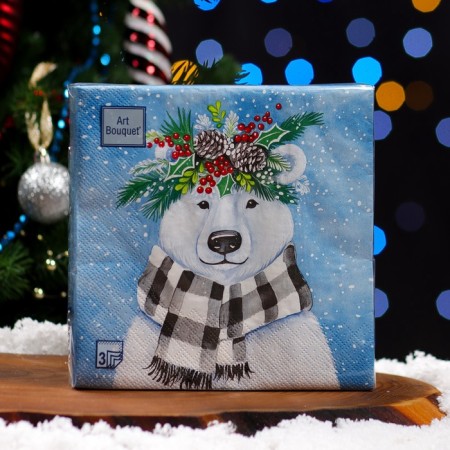 New Year's napkins paper art bouquet "New Year's bear", 3 layers, 33x33 cm, 20 pcs.-3