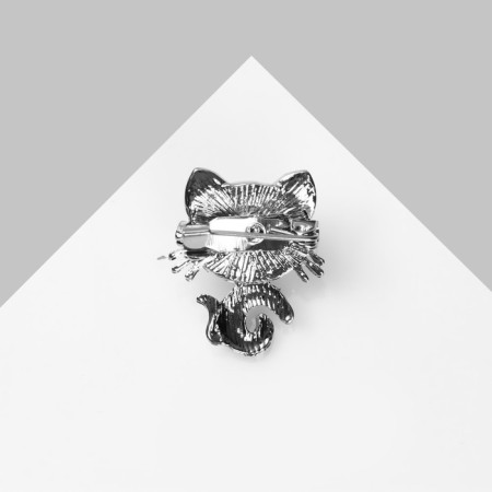 Brooch "cat" sleeping, white color in silver (indivisible packing 12 pcs., Price per pcs.)-2