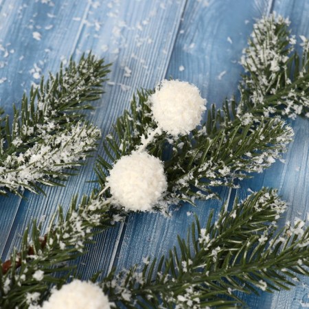Decor "Winter Dreams" a twig with white balls, 50 cm-1