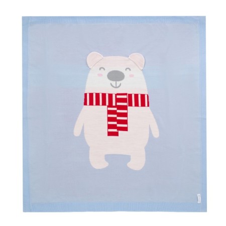 Knitted plaid crumb I am a “bear”, size 90x90 cm, blue color-1