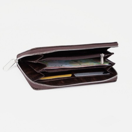Male purse with lightning, department for bills, for cards, for coins, brown color-3