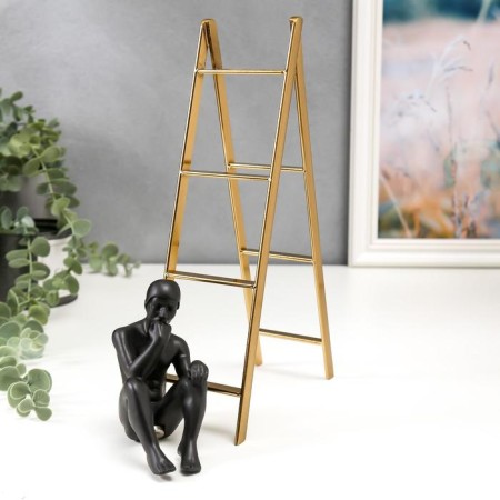 Souvenir Polystone, metal "Thinker on the stairs" Black with gold 30.6x6.7x16 cm-4