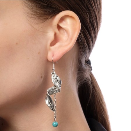 Earrings Assorted "History" a twisted feather, blue color in black silver-1