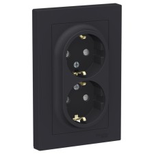 Double SE AtlasDesign, 16 A, 250 V, built -in., S/K, curtains, IP20, carb., Atn001026
