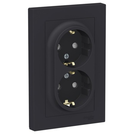 Double SE AtlasDesign, 16 A, 250 V, built -in., S/K, curtains, IP20, carb., Atn001026