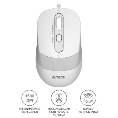 Mouse A4Tech FSTYLER FM10 White/Gray optical (1600DPI) USB (4BUT)-1