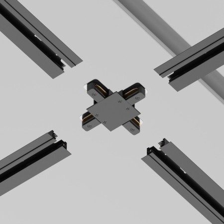 Connector X-shaped for the built-in track system Technical tra002CX-11B, 13x13x2 cm, black color-4