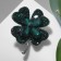 Brooch "Clover" for good luck, emerald color in silver