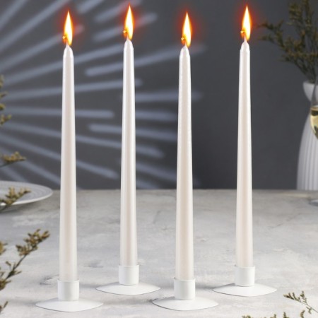 A set of antique candles, 2.2x 30 cm, 4 pieces, pearl metallic
