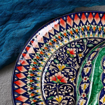 Menzhitsa Rishtan ceramics "Flowers", 32 cm, 2 section, blue-3