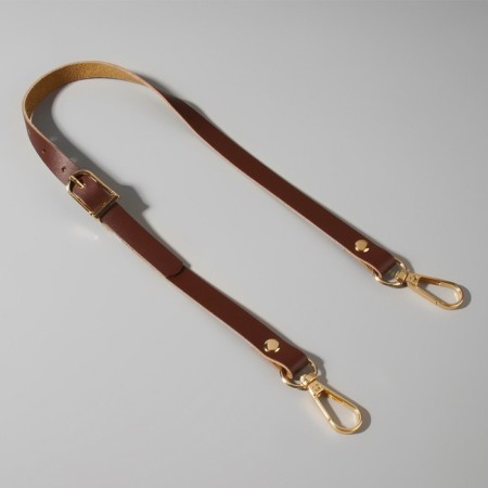 Genuine leather bag, adjustable, with carbines, 60 ± 2 cm × 1.2 cm, brown color/gold-1