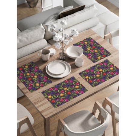 Set of napkins for setting the table "Multi -colored tulips", rectangular, rounded edges, size 30x46 cm, 4 pcs