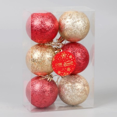Set of balls plastic D-6 cm, 6 pcs "retro" yellow red-1