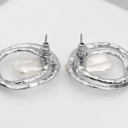 Earrings with pearls "bead" double circle, color silver-2
