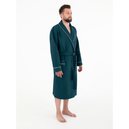 Male dressing gown with a hood, size 70, emerald color-1