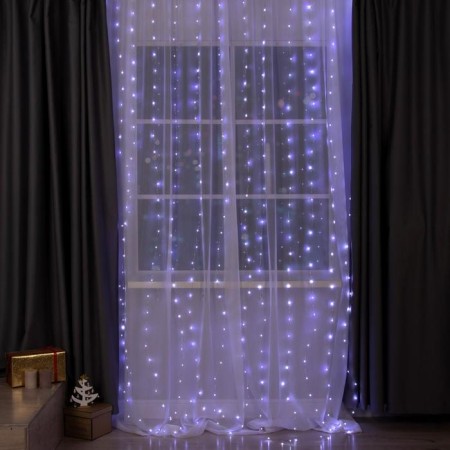 Garland "Curtain" 2 × 3 m Rosa, IP20, silver thread, 450 LED, glow white, 8 modes, 220 V