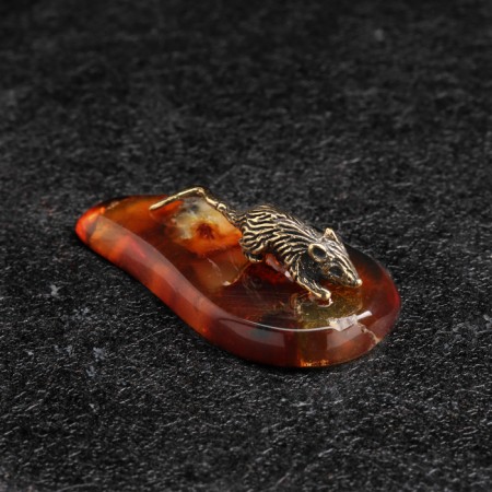 Souvenir "Koshelkaya mouse", brass, amber, 1.5x3 cm-1